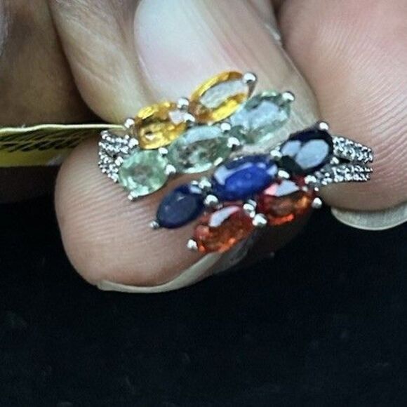Vintage Sterling Silver Multi Gemstone Band Ring Size 7